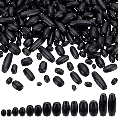 PH PandaHall 350pcs 7 Größen Ovale Holzperlen Black Barrel Holzperlen Makramee Perlen Haar Zopf Perlen Holz Spacer lose Perlen für Armband-Schmuck machen DIY Handwerk Home Decor, 4/5/6/7/8/10mm von PH PandaHall