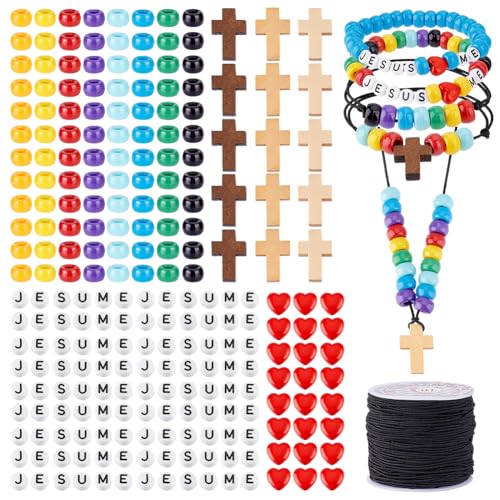 PH PandaHall 36 Sets Perlenarmband Bastelset Jesus Liebe Mich Perlen Regenbogen Perlen Kreuz Anhänger Für Die VBS Woche Sonntagsschule Christliches Basteln von PH PandaHall