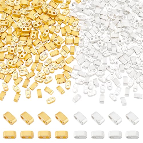 PH PandaHall 360 Stück 2 Loch Rocailles Perlen Goldene Und Silberne Tila Perlen Set Zur Schmuckherstellung Mehrsträngige Abstandsperlen Für Armbänder DIY 4.5x2x2.5mm Bohrung: 1mm von PH PandaHall