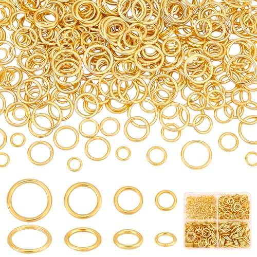 PH PandaHall 360 Stück 4 Größen Geschlossene Sprungringe 6/8/10/12mm Gelötete Biegeringe 16~18 Gauge Goldene Runde Ringe Für Ohrringe Armbänder Halsketten von PH PandaHall