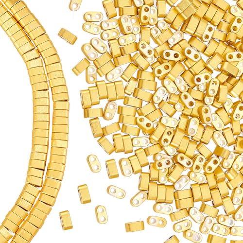 PH PandaHall 360 Stück Rocailles Perlen Mit 2 Löchern Goldene Tila Perlen Zur Schmuckherstellung Mehrsträngige Verbindungsstücke Für Armbänder Und Halsketten 4.5x2x2.5mm Bohrung: 1mm von PH PandaHall