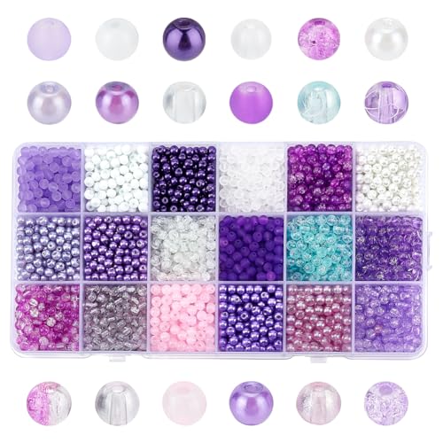 PH PandaHall 3600 Stück 4 mm Lila Glasperlen 18 Farbe Runde lose Perlen Saatgut-Perlen Kristall-Perlen für Halloween Weihnachten Freundschaft Armbänder Halskette Schmuck von PH PandaHall