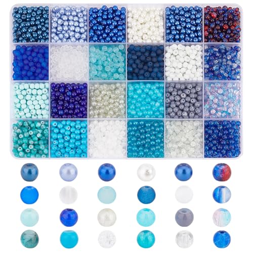 PH PandaHall 3600pcs 24 Farben Glasperlen 4mm Blaue Kristallperlen Runde ArmbandperlenLose Abstandshalter Perlen für Armbänder Ohrring Halskette Freundschaft Schmuck machen Schlüsselanhänger von PH PandaHall