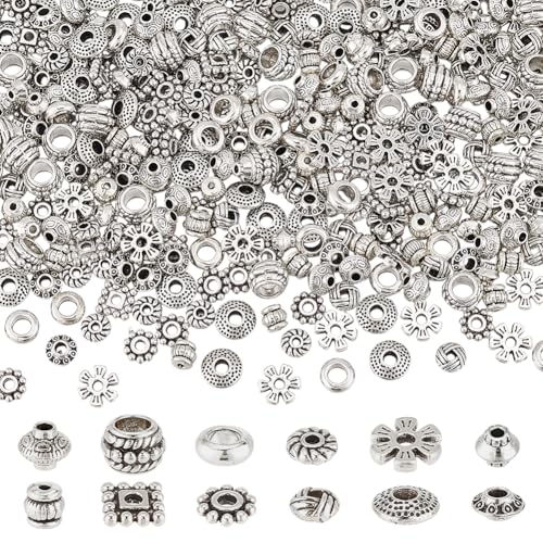 PH PandaHall 360PCS 12 Styles Tibetische Abstandshalter Perlen Metall-Abstandshalter-Perlen Antikes Silber Perlen Abstandshalter Kleine Legierung Rohr Perlen für Schmuckherstellung 5-8x2-6,3 mm von PH PandaHall