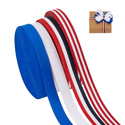 PH PandaHall 36m Patriotisches Farbband, 4 Rollen 10mm gestreiftes Grosgrain-Band Blau Weiß Rot Schwarz Dekoratives Band Amerikanische Flagge Spitze für faschingskostüme karneval kostüm Memorial Day von PH PandaHall