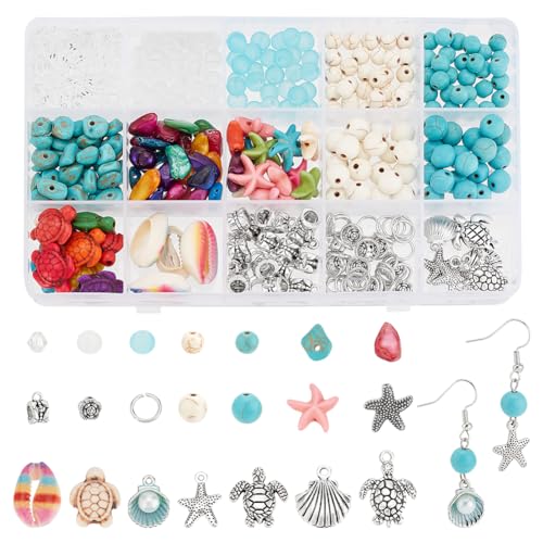 PH PandaHall 371pcs Strand Charms Perlen Türkis Schildkröte Seestern Beads Charms Bunte Perlen Sommer-Ozean-Anhänger für Halskette, Ohrring, Armband, Fußkettchen, Schmuckherstellung von PH PandaHall