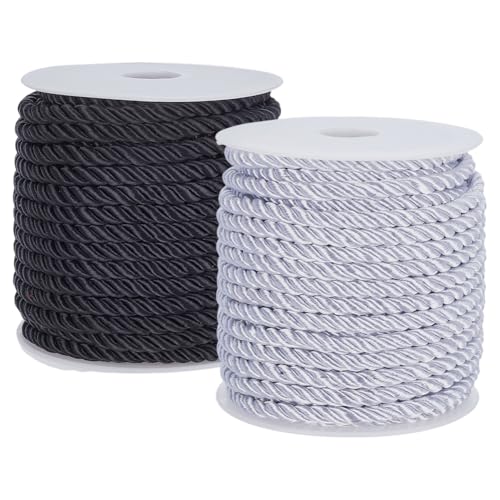 PH PandaHall 39 Yards Twist Trim Cord 5mm Braided Rope Twist Cord Rope Black White Decorative Twist Satin Twist Cord Thread 3-ply Braided Cord with Spule for Home Decor Curtain Bow Tie von PH PandaHall