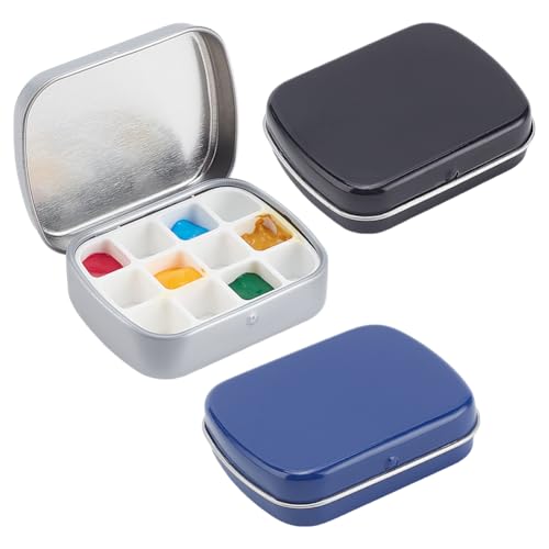 PH PandaHall 3pcs 12 Wells Leere Aquarell Dose Tragbare Mini Malerei Aufbewahrungsbox 3 Farben Metall Mini Dose mit Deckel Reise Malerei Tablett Palette für Paint Storage Container Reisen von PH PandaHall