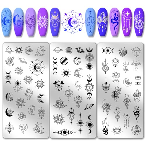 PH PandaHall 3pcs Astrolabe Nagel Stempelplatten, Moon Star Planet Nail Stamper Nail Art Stencils Print Nagelschablonen Edelstahl-Nagelbild-Platten für Nail Art Design Maniküre Salon von PH PandaHall