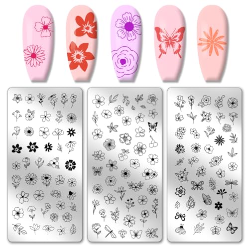 PH PandaHall 3pcs Nagel Stamping Platten, 138 Muster Blume Blatt Schmetterling Nail Stamper Nail Art Stencils Druck Nagelschablonen Edelstahl Nagel Bild Platten für Nail Art Design Maniküre Salon von PH PandaHall