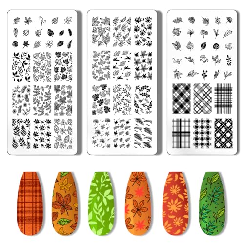 PH PandaHall 3pcs Pianta Stamping Piastra Nail Art Stampino Foglie Scacchi Nail Stencil Punta Nail Stamp Strumento Stampa Stencil Nail Stencil In Acciaio Inox Piastre di Immagine Del Chiodo per Nail von PH PandaHall