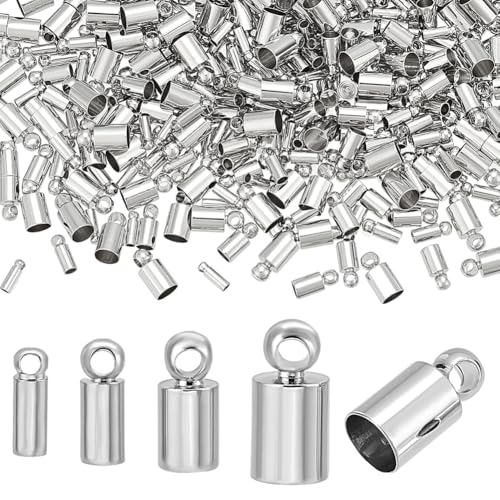 PH PandaHall 4 Größen Endkappen für Kordeln 160pcs Platin plattiert Crimps Schnur Ende Säule Quaste Kappen Cord Link Schnalle Leder Cord Ende für DIY Handwerk Halskette Armband Ohrring 6/7/8/9mm von PH PandaHall