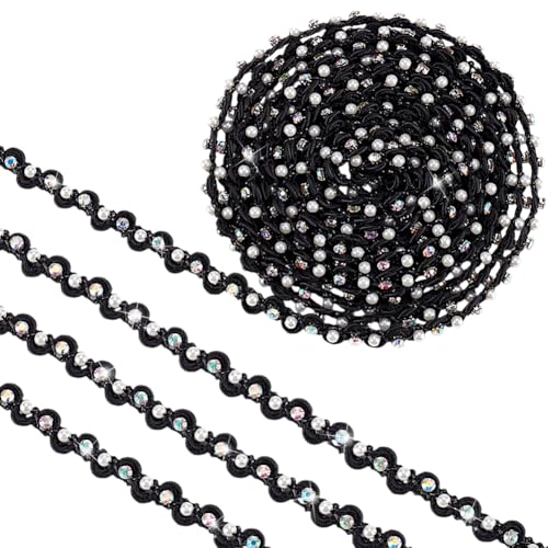 PH PandaHall 4 Yards Schwarzes Gewelltes Spitzenband 3/8 Zoll (10mm) Perlenfransen Strass Spitzenbesatz Perlenfransen Für Kostümvorhänge DIY Bastelschmuck Party von PH PandaHall