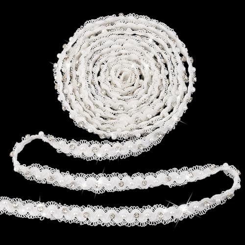 PH PandaHall 4 Yards Weißes Blumenspitzenband 5/8 Zoll (15mm) Perlenfransen Applikationsperlen Spitzenband Für Kostümvorhänge Basteln Schmuck Party Dekoration von PH PandaHall