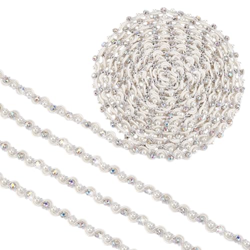 PH PandaHall 4 Yards Weißes Gewelltes Spitzenband 3/8 Zoll (10mm) Perlen Spitzenband Strass Spitzenbesatz Für Kostüm Vorhang DIY Basteln Schmuck Party Dekor von PH PandaHall