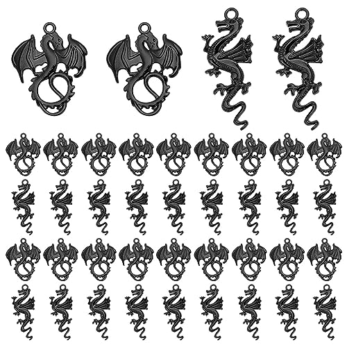 PH PandaHall 40 Stück Fliegender Drache-Anhänger, 2 Stile Elektrophorese Black Dragon Totem Charms Legierung Anhänger Schmuck Bastelzubehör für DIY Halskette Armband Ohrringe Schlüsselanhänger von PH PandaHall