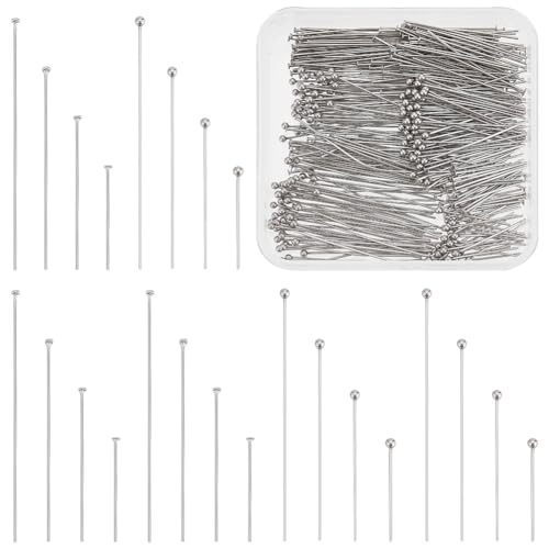 PH PandaHall 400 Stück 4 Größen Kugelkopfstifte Flachkopfstifte Kit 304 Edelstahl Schmuckherstellungsnadel 20/30/40/50 mm 22 Gauge Biegbare Nadeln Für Perlen Ohrringe Halsketten Schmuck von PH PandaHall