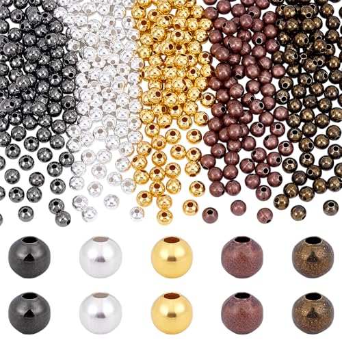 PH PandaHall 400 Stück 5 Farben Abstandsperlen 5mm Runde Perlen Kleine Lose Messingperlen Metallperlen Für Die Herstellung von Sommer Hawaii Halsketten Und Armbändern von PH PandaHall