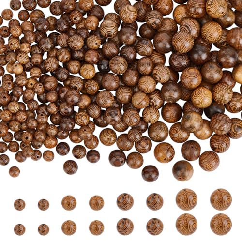 PH PandaHall 400pcs 4 Größen Holzperlen Natürliche polierte Holzperlen Runde Holzperlen lose Handwerk für Armbänder machen, Halskette, Handwerk machen und Schmuck machen Brown 6/8/10/12mm von PH PandaHall