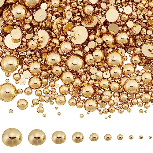 PH PandaHall 4040 Stück 10 Größen Halbrunde Perlen Goldene Flatback Perlen 2~14mm ABS Kunststoff Halbrunde Perlen Bastel Cabochons Für Nägel Gesicht Kunst Handwerk Becher Schuhe DIY Edelstein von PH PandaHall