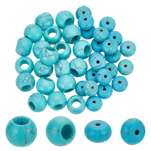 PH PandaHall 40PCS 2 Stile Türkis Perlen Edelstein-Perlen Synthetischer Europäische Perlen Rondelle Lose Perlen Naturstein Perlen für DIY Armband Halskette Ohrring Schmuck machen Loch: 1mm 5.5mm von PH PandaHall