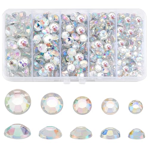 PH PandaHall 430PCS 5 Größen Flat Back Kristall Strasssteine Bunte Runde Edelsteine Acryl AB Strasssteine für Crafting Nail Art Kunsthandwerk Dekorationen Kleidung Schuhe Schmuck machen 6/7/8/9/10mm von PH PandaHall