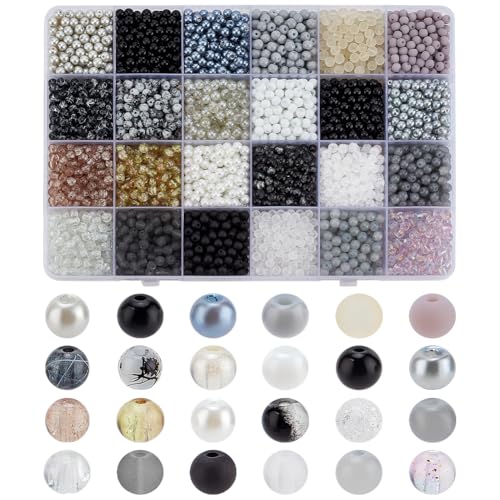 PH PandaHall 4320pcs 24 Farben Glasperlen 4mm Schwarz Seed Perlen Kristall-Perlen Armband Perlen Taille Perlen für Halloween Ohrring Halskette Freundschaft Schmuck machen Schlüsselanhänger von PH PandaHall