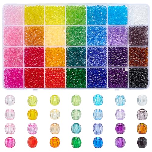 PH PandaHall 4480 Stück 4 mm Kristallperlen für Armbänder, transparente Acrylperlen, 28 Farben, facettierte, runde Kristallperlen, kleine lose Perlen für Armbänder, Halsketten, Ohrringe, von PH PandaHall