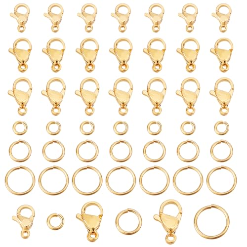 PH PandaHall 45 Stück 3 Größen 24 Karat Vergoldete Karabinerverschlüsse Mit 150 Stück 4/6/8mm Offenen Biegeringen Schmuckverschlüsse Schmuckzubehör Für Ohrringe Halsketten Schmuck DIY Basteln von PH PandaHall