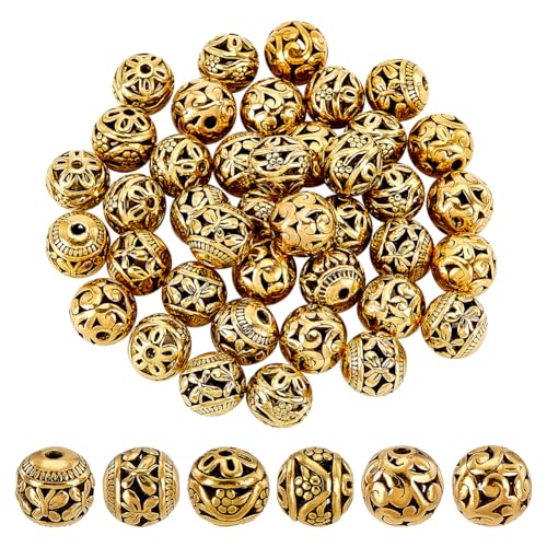 PH PandaHall 45 Stück 3 Stile Hohlperlen Runde Metallperlen 16mm Filigranperlen Legierung Abstandsperlen Für DIY Halsketten Schmuck Antik Bronze von PH PandaHall