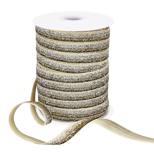 PH PandaHall 45.7m Schwarz Gold Glitzer Band, 10mm Metallic Glitter Band Sewing Craft Trim Polyester Glitterband für faschingskostüme karneval kostüm damen männer DIY Handwerk Party Dekoration von PH PandaHall