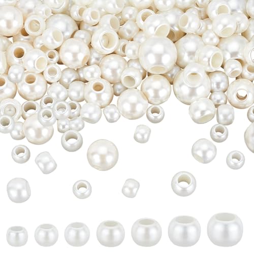 PH PandaHall 450 Stück Faux Pearl Perlen, 8 Größen 8~25mm weiße Perlen, Imitationsperlen europäischer Perlen für Armbänder, Halsketten, Schmucktaschen, Kettenherstellung und Vasenfüllungen von PH PandaHall