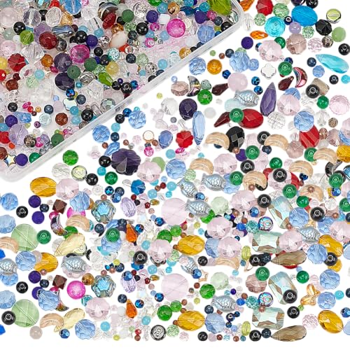 PH PandaHall 450g Assorted Glasperlen für Armbänder, Gemischte Formen Spacer lose Perlen Gemischte Farbe Kristallperlen für Armbänder und Halsketten, Bastelperlen-Zubehör, Loch: 1-1.6mm von PH PandaHall