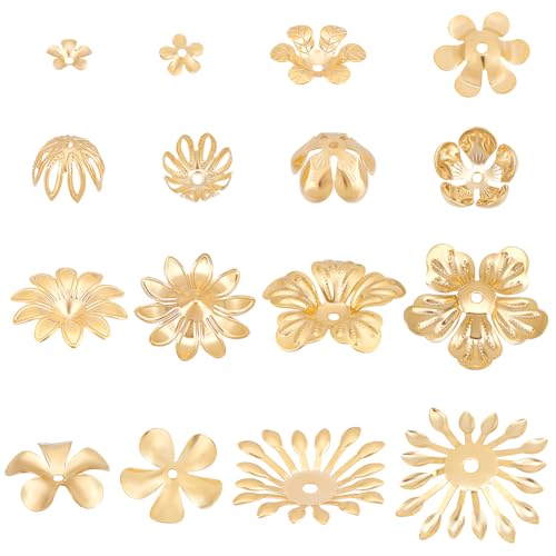 PH PandaHall 48 Stück 8 Stile Metallfiligran Blumenkappen 6 25mm Gold Blumen Perlenkappen Multi Petal Perlenkappen Ösen End Charm Kappen Für Ohrringe Armband Halskette Gold von PH PandaHall