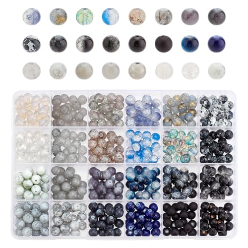 PH PandaHall 480 Stück Schwarze Glasperlen 24 Stil 8 mm Runde Crackle Perlen Undurchsichtig Sprühlackiert Lose Perlen Abstandshalter Für DIY Armbänder Ohrringe Halsketten Schmuckherstellung von PH PandaHall