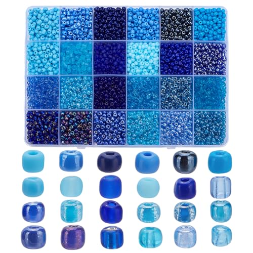 PH PandaHall 4900pcs 24 Arten Glas Seed Perlen 4mm 6/0 Blau Freundschaftsarmband Perlen Taille Perlen Kleine Zinny Runde Abstandshalter Perlen für Seaside Armband Halskette Ohrring von PH PandaHall