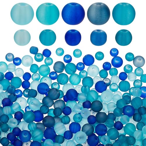 PH PandaHall 5 Farben Blau Glasperlen 350pcs Mattierte Perlen 2 Größen Matte Kristallperlen 6mm 8mm Runde lose Perlen Armband Perlen Craft Perlen für Sommer Armbänder Halsketten Ohrring von PH PandaHall