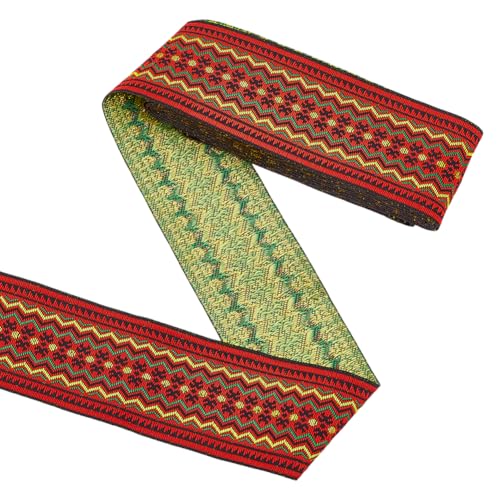 PH PandaHall 5.2cm Jacquard Band 4.6m Geometrisch gewebte Borte Ethnisches Band Vintage gesticktes Band Rotes Jacquard-Geflechtband zum Nähen von Kleidung Handgemachte Tasche Dekoration von PH PandaHall