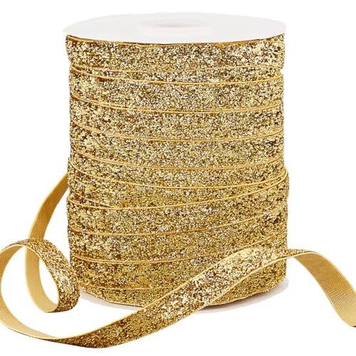 PH PandaHall 50 Meter gelbes Metallic Glitterband, 3/8 Zoll glitzerndes Stoffband für Bastel und Näharbeiten, breites Polyesterband für Geschenkverpackungen, Hochzeiten, Weihnachten von PH PandaHall