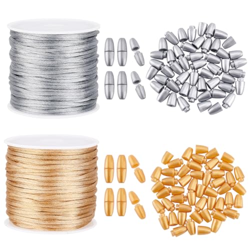 PH PandaHall 50 Set Abreißverschlüsse für Schlüsselband, 24 mm, Perlen-Barrel-Verbinder, Sicherheitsverschluss, Verschluss mit 1,5 mm x 16,4 m Schnur für DIY-Halskette, Armband, Schmuckherstellung, von PH PandaHall