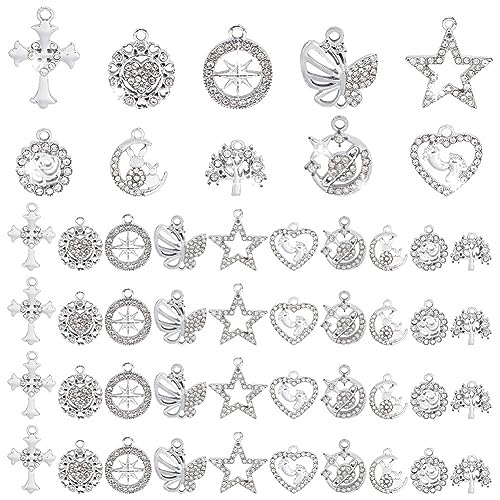 PH PandaHall 50 Stück 10 Stil Strass Anhänger Sets Herz Stern Runde Kristall Charms Schmuck Bastel Charms Für DIY Schmuck Halskette Armband Basteln Herstellung von Ohrringen Taschen Dekorationen von PH PandaHall