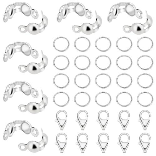 PH PandaHall 50 Stück 925 Schmuckherstellungsset Aus Sterlingsilber 10 Stück Karabinerverschlüsse 20 Stück Perlenspitzen Knotenkappen 20 Stück Offene Biegeringe Für Ohrring Halsketten Schmuck Basteln von PH PandaHall