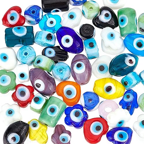 PH PandaHall 50 Stück Evil Eye Perlen, handgefertigt, Lampwork, Abstandshalter, Armband, Verbindungsperlen, Bastelperlen für DIY-Armbänder, Ohrringe, Halsketten, Schmuckherstellung, verschiedene von PH PandaHall