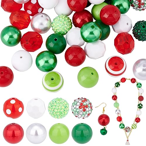 PH PandaHall 50 Stück Kaugummi-Perlen, Grün, Rot, Klobige Perlen, 20mm, Kunstharz-Strasssteine, Undurchsichtige Perlen, Große Lose Acrylperlen für Weihnachten, Girlande, Schmuck, Armband, Stift von PH PandaHall