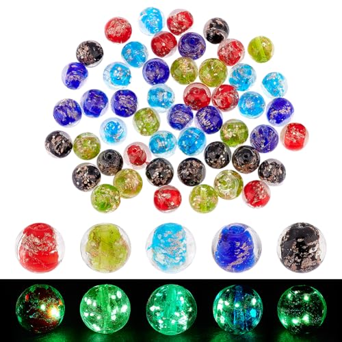 PH PandaHall 50 Stück Leuchtende Perlen Im Dunkeln Leuchtende Perlen Runde Lose Perlen Lampwork Perlen Abstandskugeln Runde Lose Perlen Charms Zur Schmuckherstellung von PH PandaHall