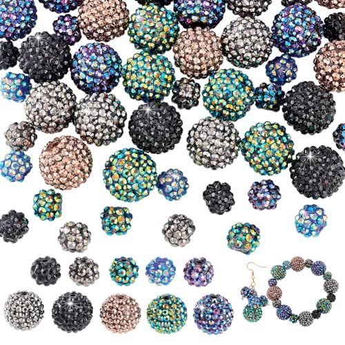 PH PandaHall 50 Stück große Kristall-Strass-Perlen, 20 mm, 12 mm, runde Pavé-Fassung, Discokugel-Perlen, Diamantperlen, glitzernde Abstandshalter-Perlen mit 2 ~ 2,5 großem Loch für Perlenstifte, von PH PandaHall