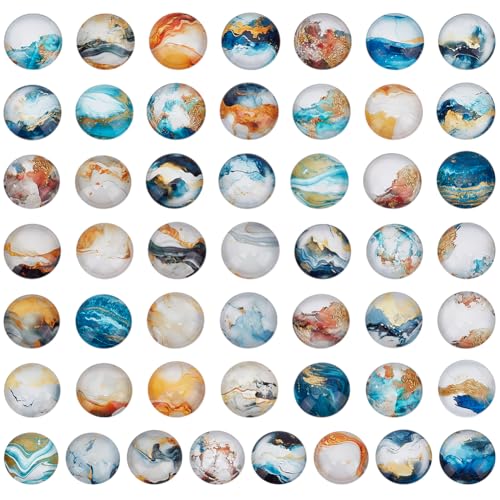 PH PandaHall 50 Stück halbrunde Glas-Cabochons, 2,5 cm, Aquarellbild, Glaskuppel-Cabochons, Glas-Cabochon-Perlen mit Vergoldungs-Muster, für Foto, Kamee-Anhänger, Bastelzubehör, Schmuckherstellung von PH PandaHall