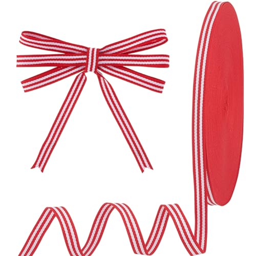 PH PandaHall 50 Yards/ 45.7 m Gestreiftes Band Rot Weißes Ripsband 1 cm Stoff Zuckerstangenband Für Geschenkverpackung Weihnachtsbaum Basteln Nähen Zuhause Party Dekoration von PH PandaHall