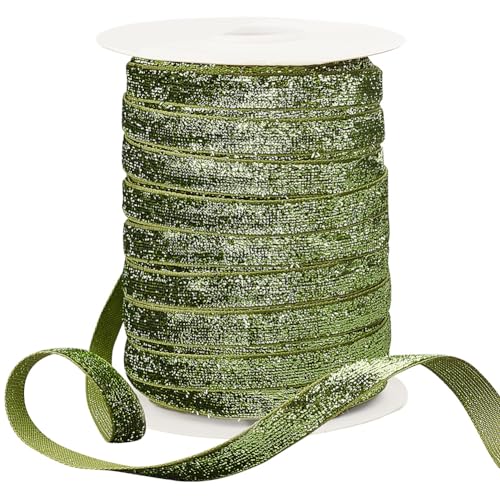 PH PandaHall 50 Yards Gelb Grün Metallic Glitzerband, 3/8 Zoll (10mm) Einseitiges Glitzernband aus Polyester für DIY Bastelarbeiten Weihnachtsgeschenkdekoration von PH PandaHall