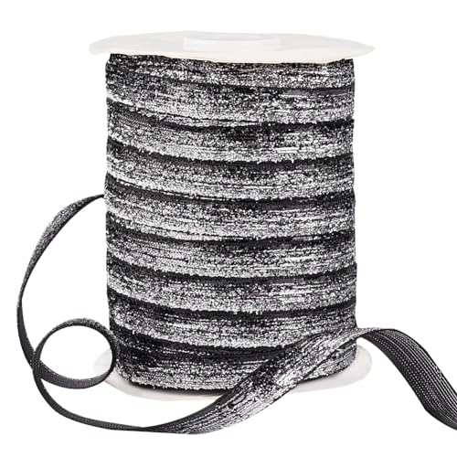 PH PandaHall 50 Yards Metallisches Glitzerband 10mm Schwarzes Glitzerband Zum Nähen Basteln Besatz Polyester Glitzerband Zum Verziehen von Geschenken Basteln Hochzeit Party Dekoration Haarschleifen von PH PandaHall